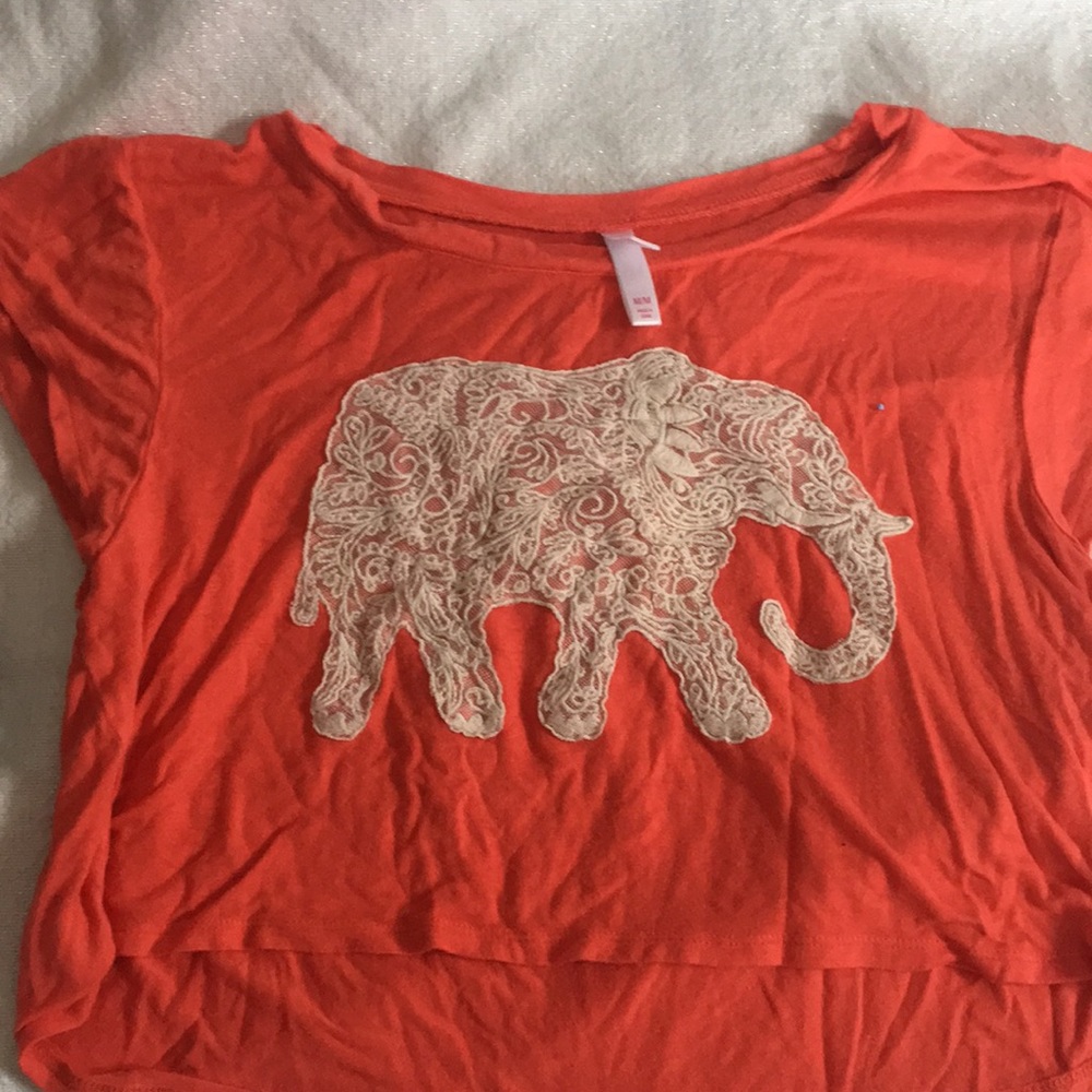 Red/ orange crop top with lace elephant